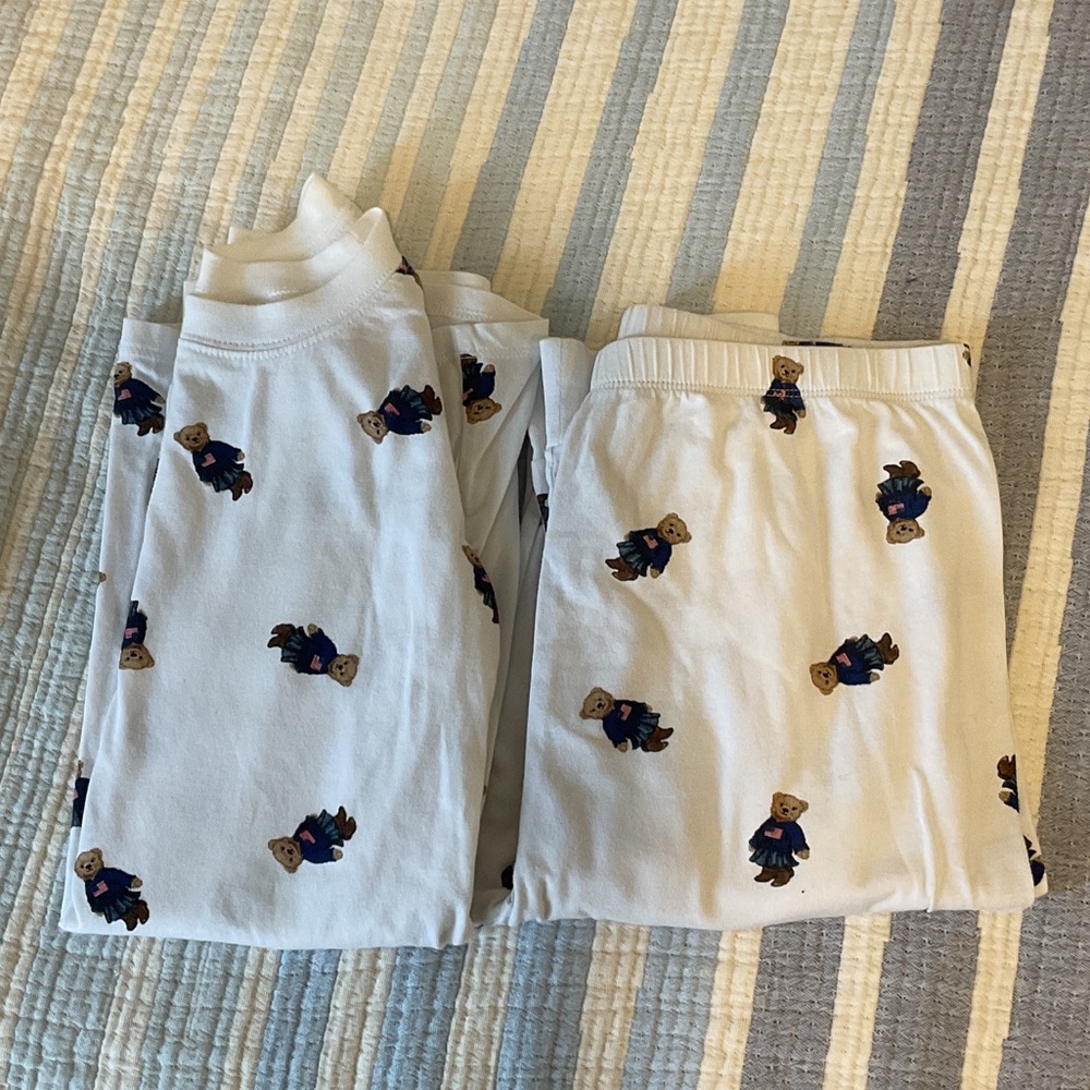 White Pajama Set with Bear Print